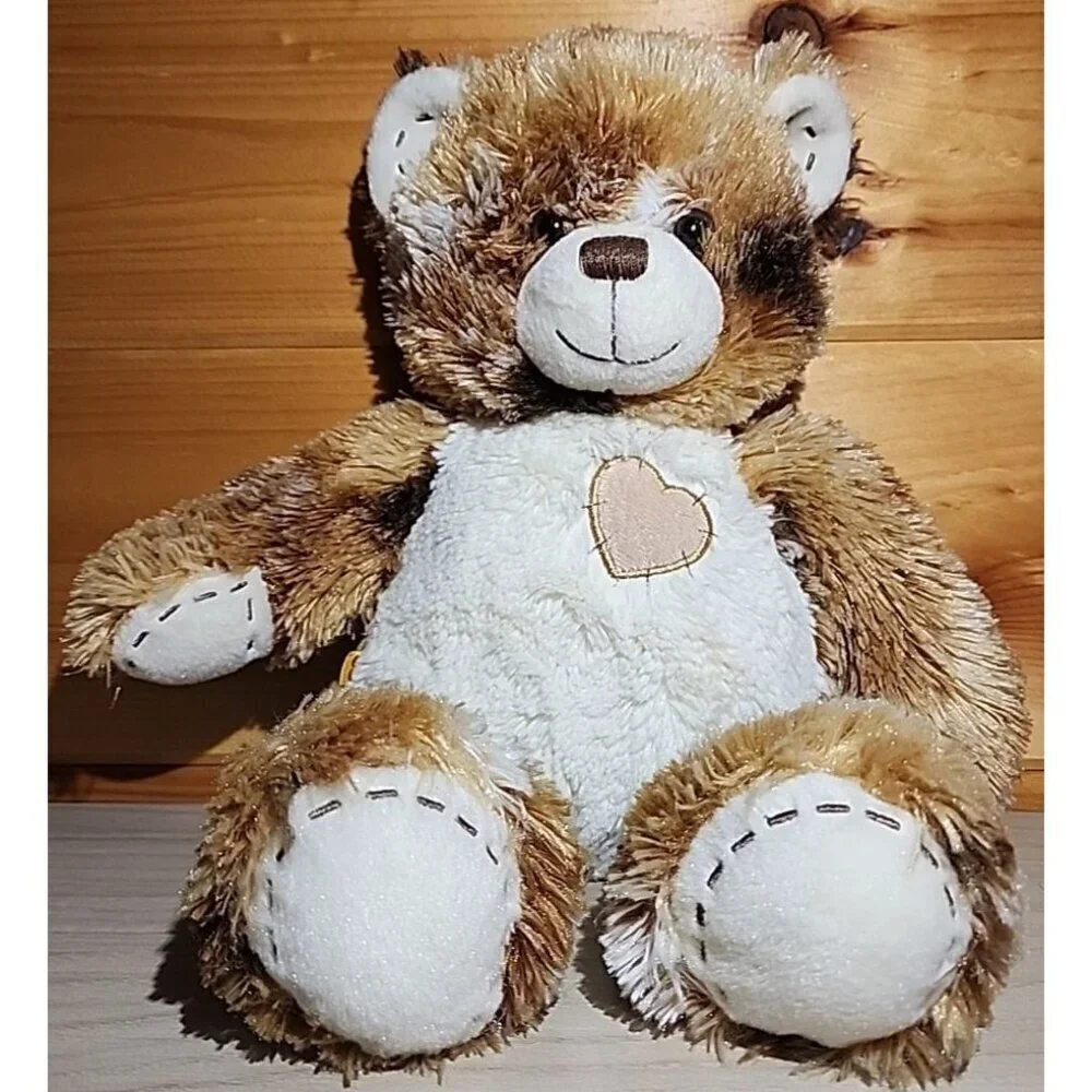 Build A Bear BABW Champ Brown Calico Plush Heart Patch Stitched Stuffed 16”